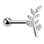Micro barbell silver leaf with crystal