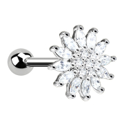 Micro barbell silver crystal flower