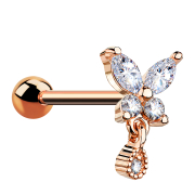 Micro barbell rose gold butterfly with pendant