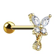 Micro barbell 14k gold-plated butterfly with pendant
