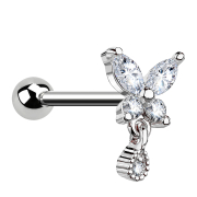 Micro barbell silver butterfly with pendant