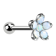 Micro Barbell argent opale fleur blanche