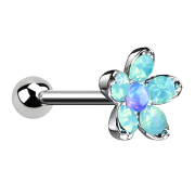 Micro Barbell silber Opal Blume blau