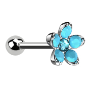 Micro Barbell argent opale fleur turquoise