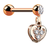 Micro Barbell or rose avec pendentif cœur et cristal