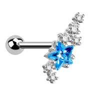 Micro barbell silver crystal group with star aqua