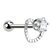 Micro barbell silver crystal with heart