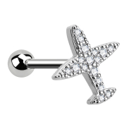 Micro barbell silver airplane with crystal