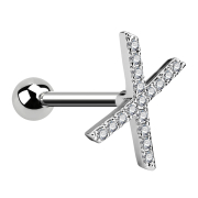 Micro barbell silver X with crystal