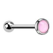 Micro barbell silver with epoxy stone pink