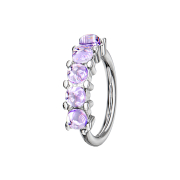 Micro piercing ring silver five epoxy stones violet