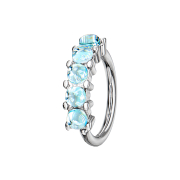 Micro piercing ring silver five epoxy stones blue