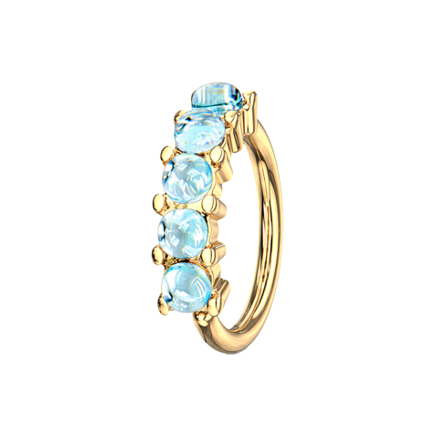 Micro piercing anneau doré cinq pierres époxy bleu