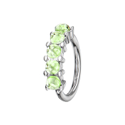 Micro piercing ring silver five epoxy stones green