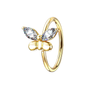 Micro Piercing Ring vergoldet Schmetterling mit Kristall