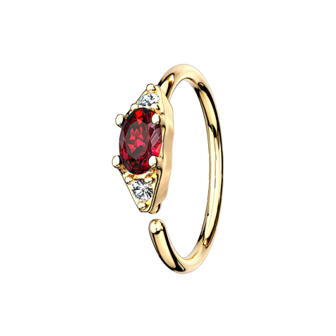 Micro piercing anneau 14k doré avec cristal ovale rouge