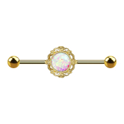 Gold-plated filigree barbell with white opal