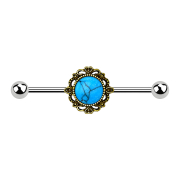 Barbell silver filigree gold-plated with turquoise stone