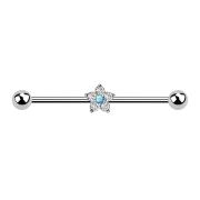 Barbell argent Fleur de cristal argent Opale bleue