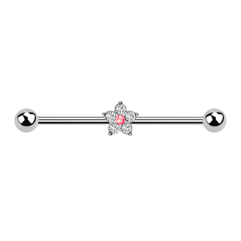 Barbell silver Crystal flower silver Opal pink