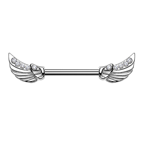 Barbell argent Ailes dange cristal argenté