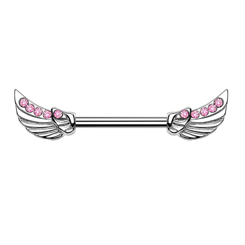 Barbell silber Engelsflügel Kristall pink
