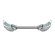Barbell silver angel wings crystal aqua