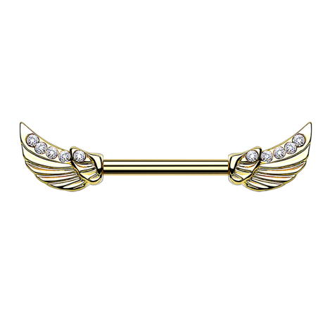 Barbell 14k gold-plated angel wings crystal silver