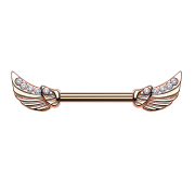 Barbell rose gold angel wings crystal silver