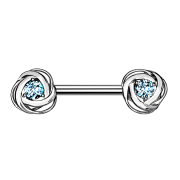Barbell silver rose petal crystal aqua