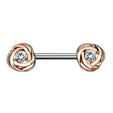 Barbell rose gold rose petal crystal silver