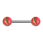 Barbell argenté avec deux boules rose et or...