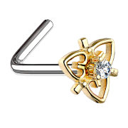 Angled nose stud 14k gold-plated filigree heart with crystal