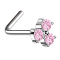 Clou de nez coudé argent trifeuille fleur cristal rose
