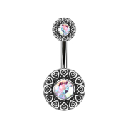 Banana silver tribal shield round with crystal multicolor