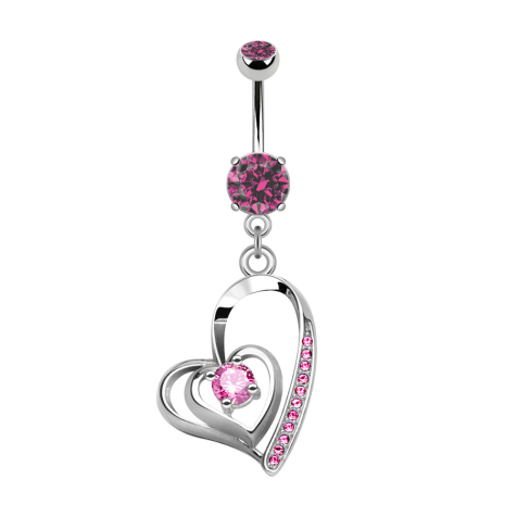 Banane argentée avec pendentif cœur torsadé cristal rose