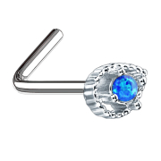 Nose stud angled silver drop with blue opal