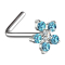 Nose stud angled silver flower crystal aqua