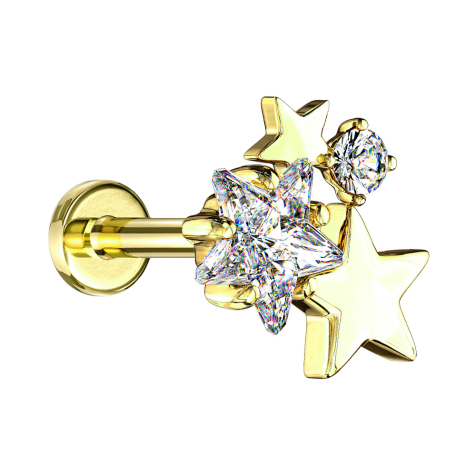 Micro labret internal thread 14k gold-plated stars with crystal