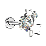 Micro labret internal thread silver stars with crystal