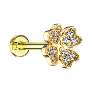 Micro Labret Innengewinde 14k vergoldet Kleeblatt mit...