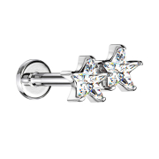 Micro labret internal thread silver double crystal star...