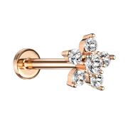 Micro Labret femelle or rose fleur cristal argenté