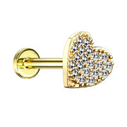 Micro labret internal thread 14k gold-plated heart with...
