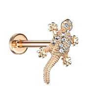 Micro labret internal thread rose gold lizard with crystals