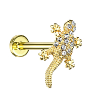 Micro labret internal thread 14k gold-plated lizard with...