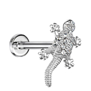 Micro labret internal thread silver lizard with crystals