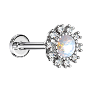 Micro labret internal thread silver double crystal paved...