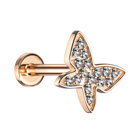 Micro labret internal thread rose gold butterfly with crystals