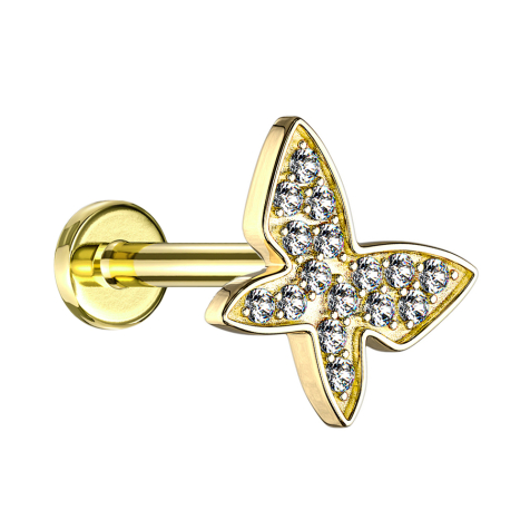 Micro labret internal thread 14k gold-plated butterfly with crystals